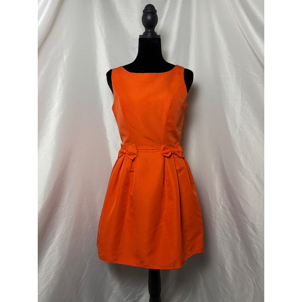 Forever 21 Fit Flare Mini Dress Womens S Red Orange Twee Bow Pleated